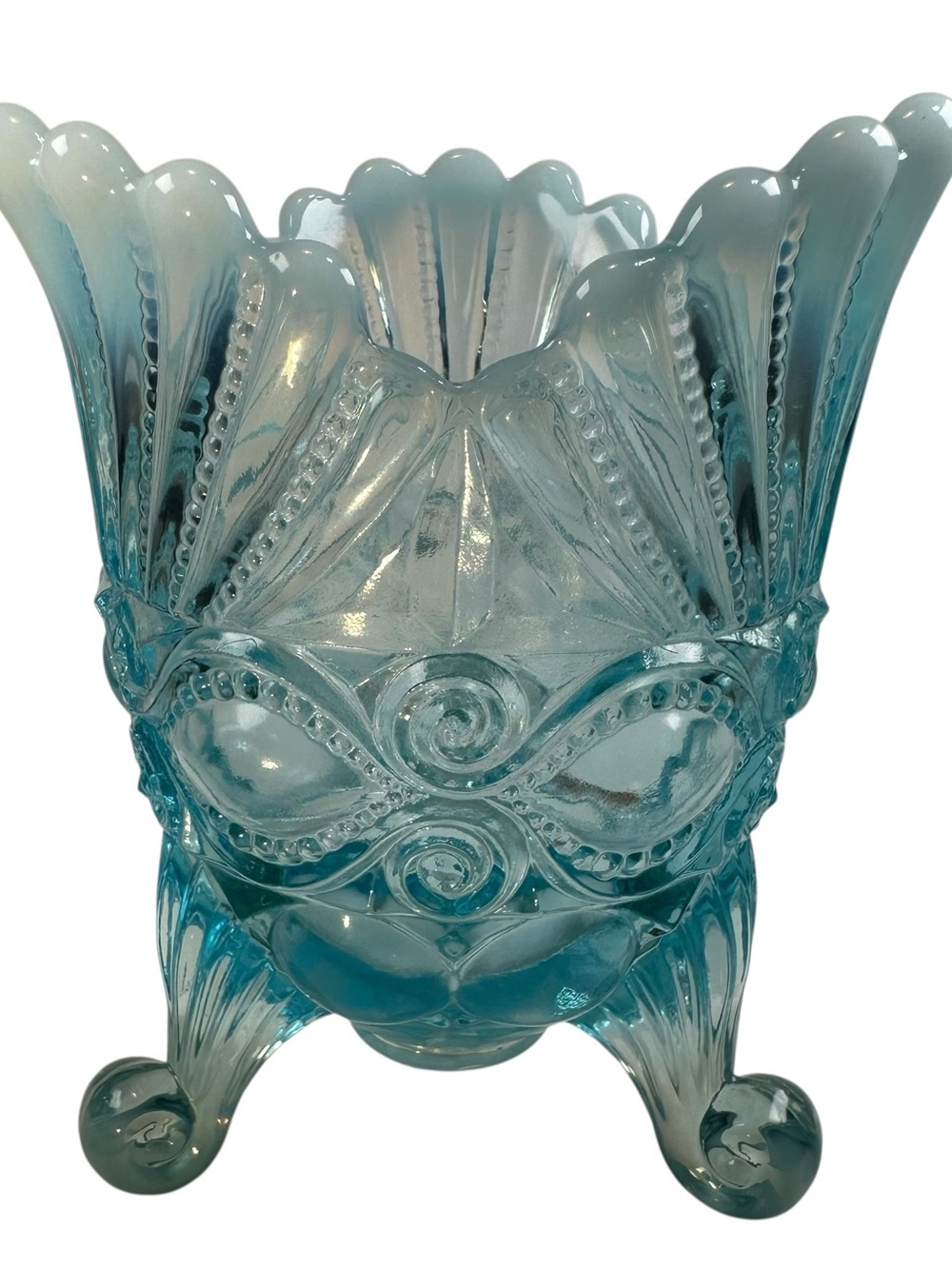 Mosser Eye Winker Aqua Blue Opalescent Glass Spooner Candy Dish Vase New USA